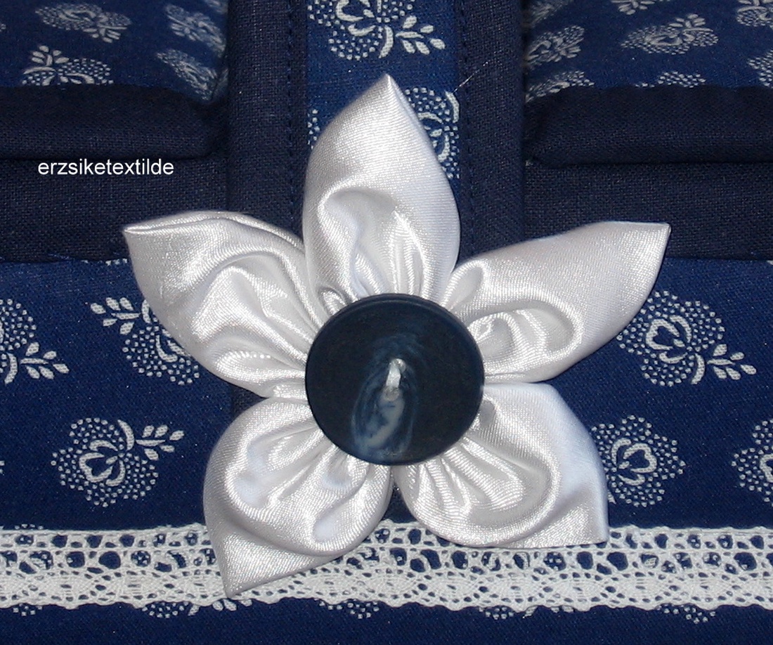 Varróeszköztartó-  vagy kézimunka kosár sötétkék-fehér színben -  - Meska.hu