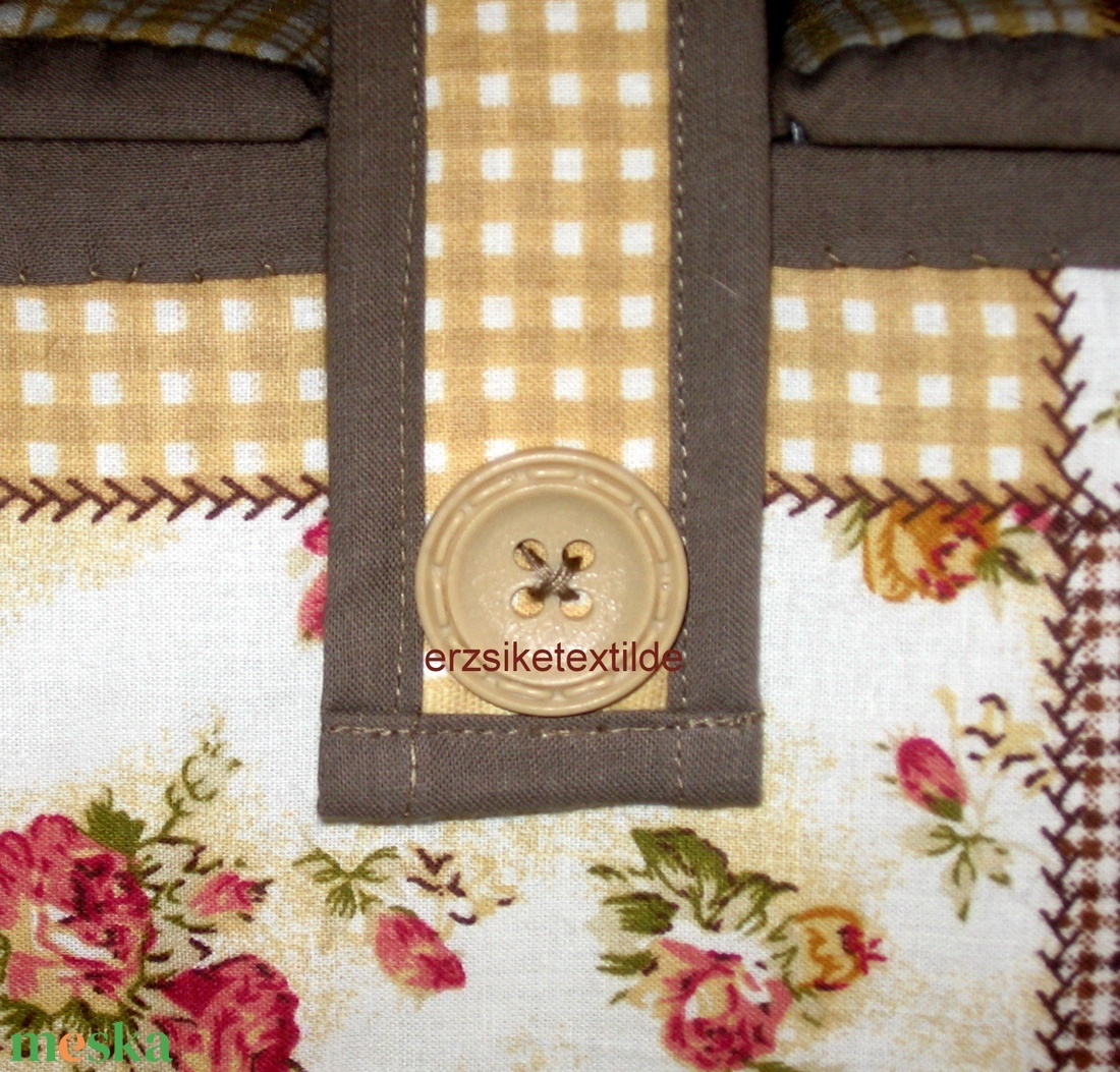 Kézimunka-  vagy  varrókosár  sárga-viágosbarna-rózsás patchwork  mintás anyagból -  - Meska.hu