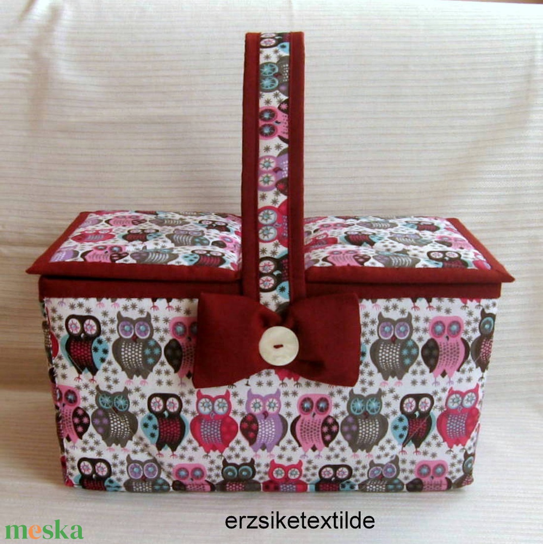 Kézimunka-  vagy varrókosár baglyos anyagból -  - Meska.hu