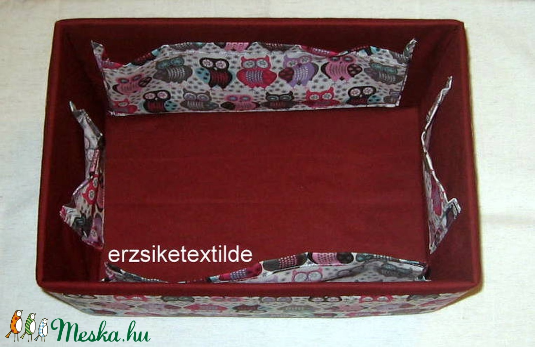 Kézimunka-  vagy varrókosár baglyos anyagból -  - Meska.hu