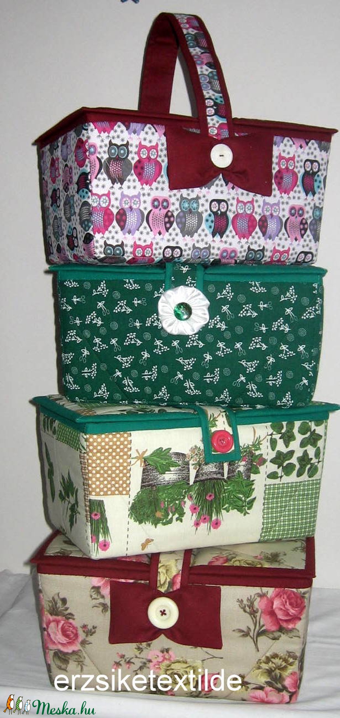 Kézimunka-  vagy varrókosár baglyos anyagból -  - Meska.hu