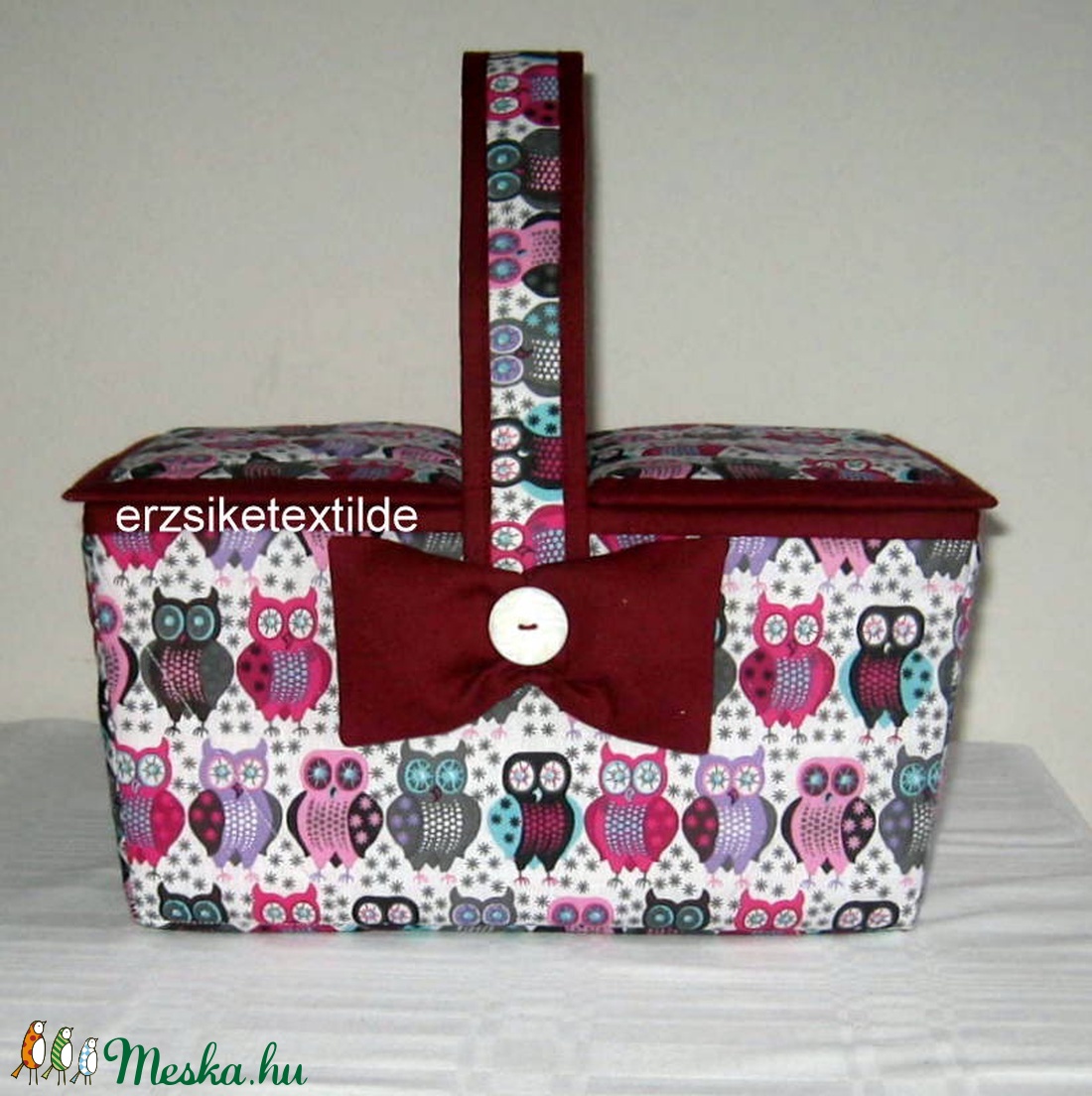 Kézimunka-  vagy varrókosár baglyos anyagból -  - Meska.hu