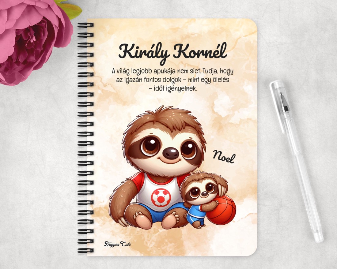 Személyre szabható - Kosaras Cuki lajhár Apa és a gyerek mintás A6-os füzet - otthon & életmód - papír, írószer - jegyzetfüzet & napló - Meska.hu