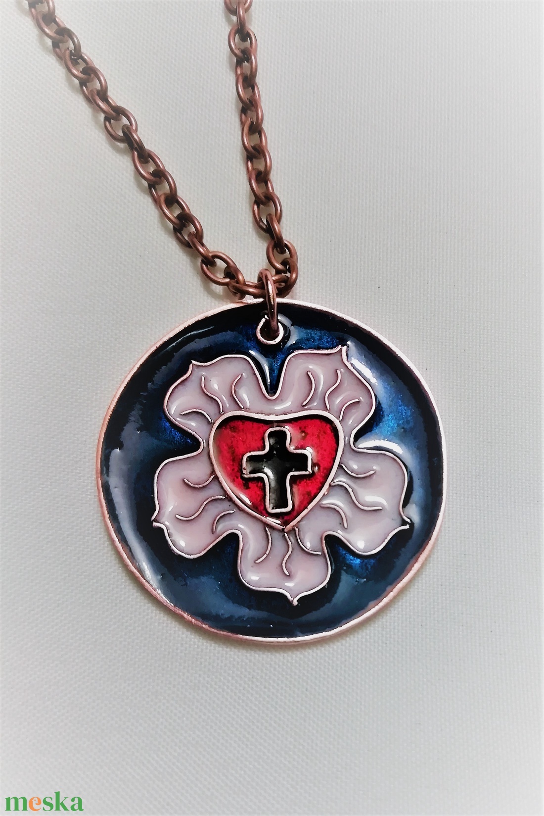Luther-rózsa  -tűzzománc medál - ékszer - nyaklánc - medál - Meska.hu
