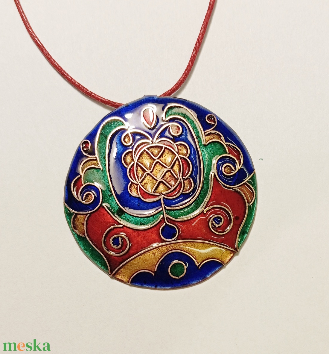 Gránátalma  - tűzzománc medál - ékszer - nyaklánc - medálos nyaklánc - Meska.hu