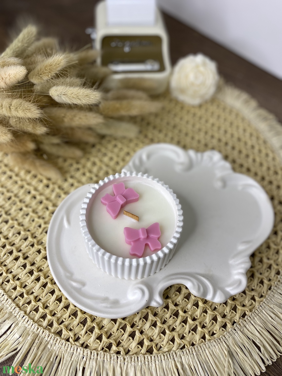 Blush bow- Szójaviasz Valentin-napi illatgyertya - otthon & életmód - gyertya, illat, aroma - gyertya - Meska.hu
