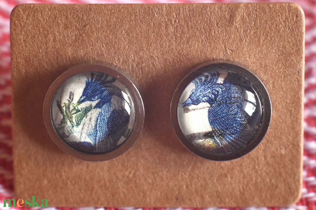 Kék madár bélyeg fülbevaló - ékszer - fülbevaló - pötty fülbevaló - Meska.hu