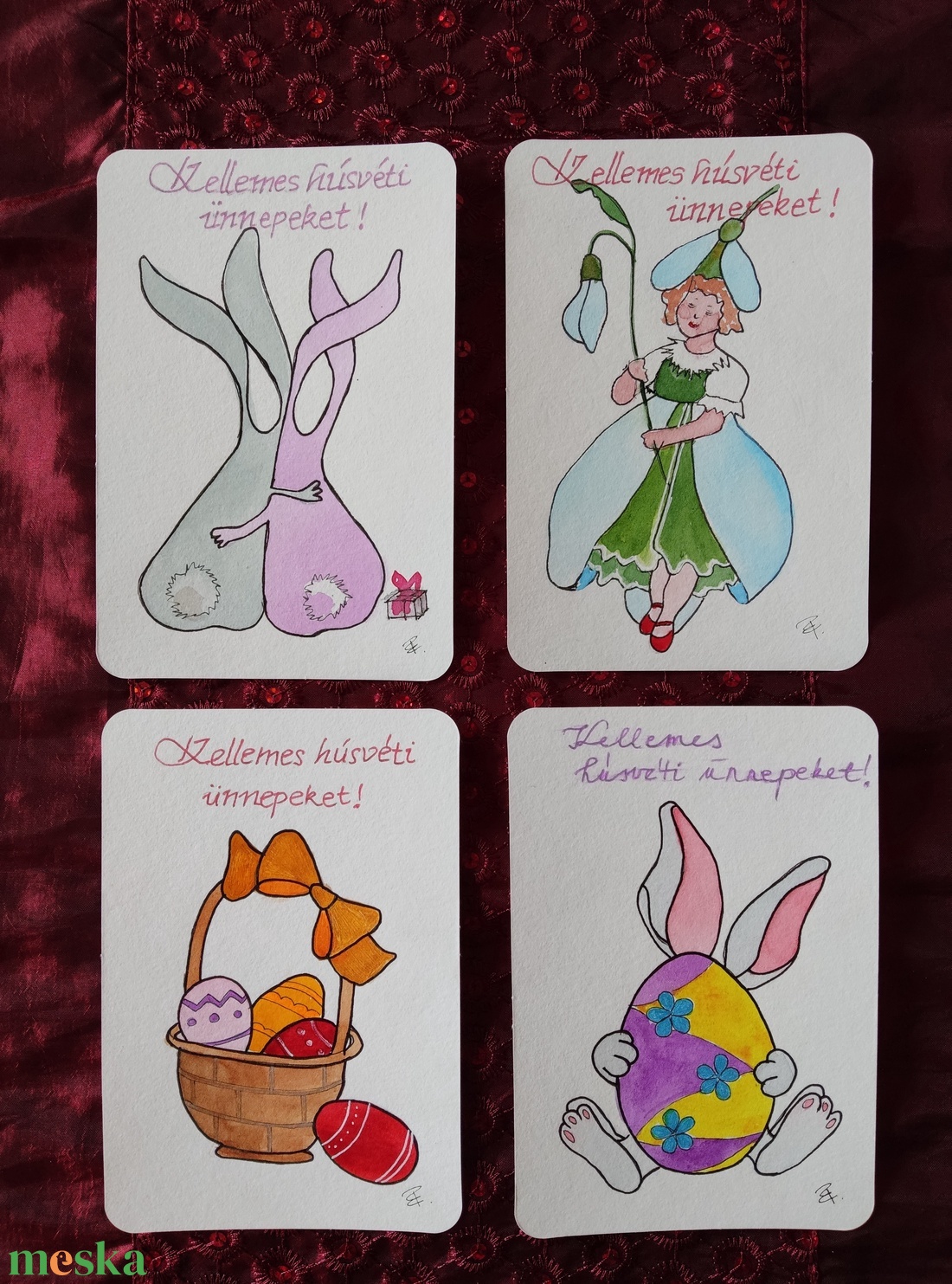 Húsvéti üdvözlőlap csomag - kézzel festett akvarell - művészet - festmény - akvarell - Meska.hu