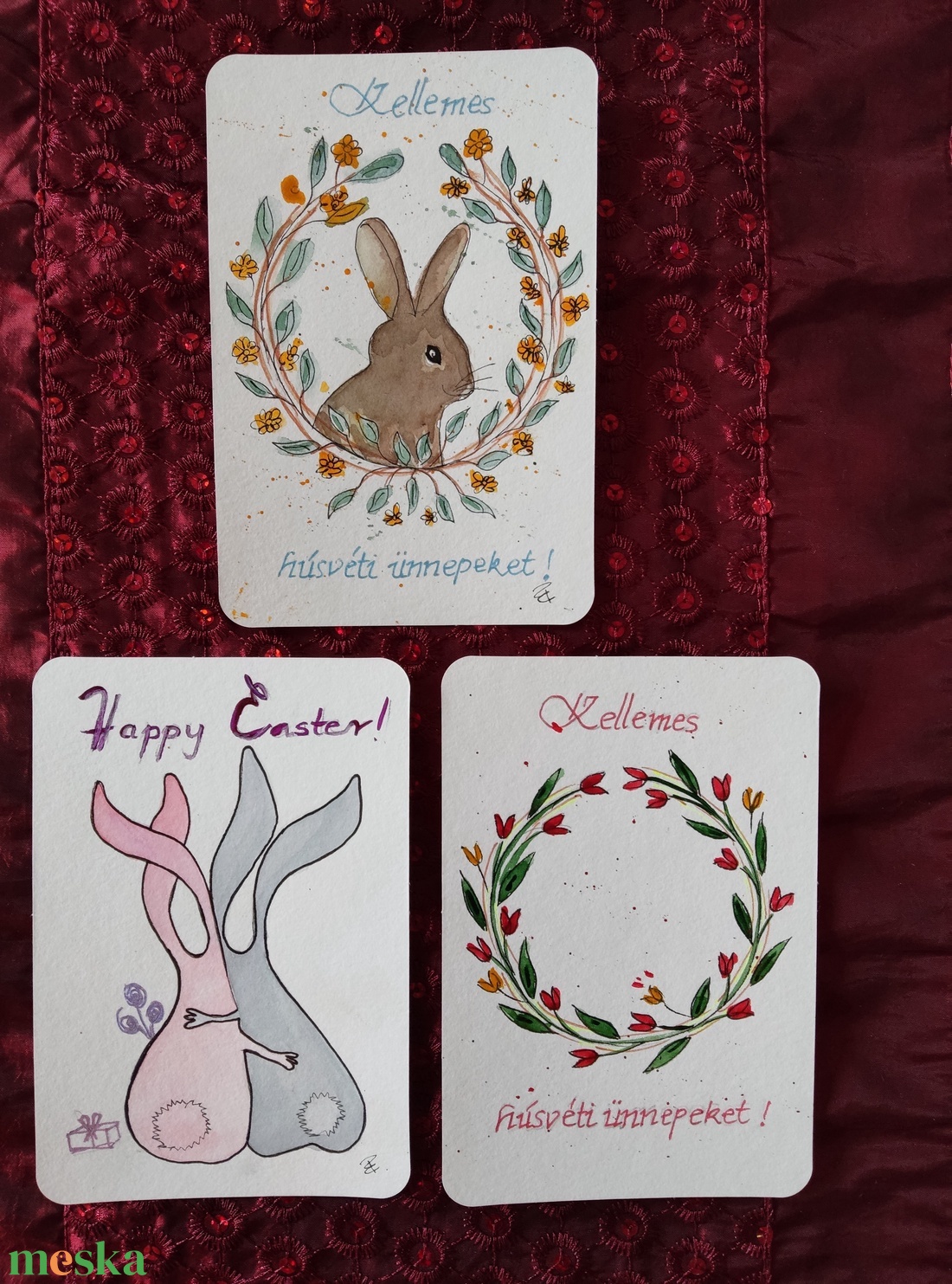 Húsvéti üdvözlőlap csomag - kézzel festett akvarell - művészet - festmény - akvarell - Meska.hu
