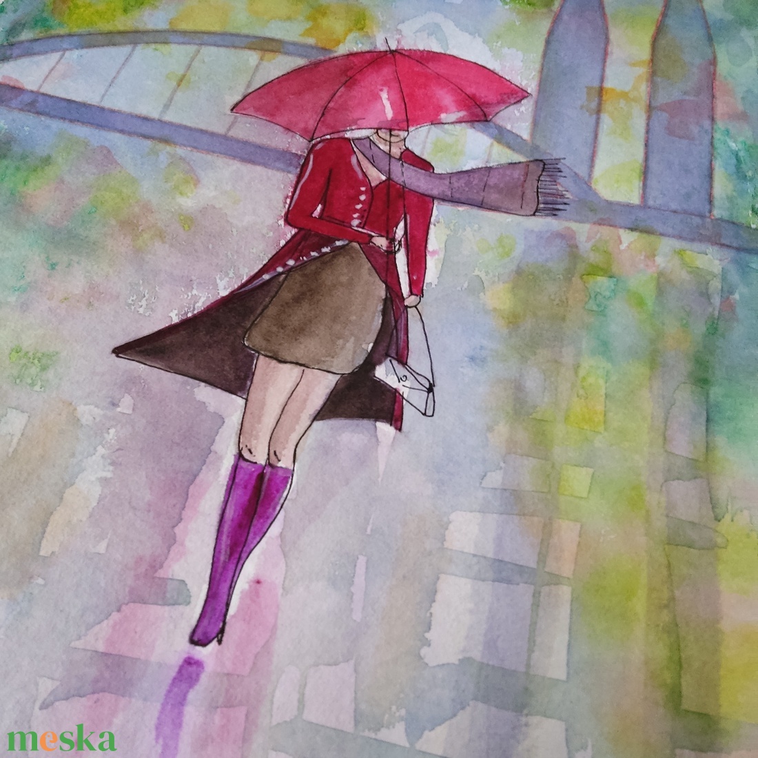 Akvarell - Szegedi zápor (2026.) - művészet - festmény - akvarell - Meska.hu