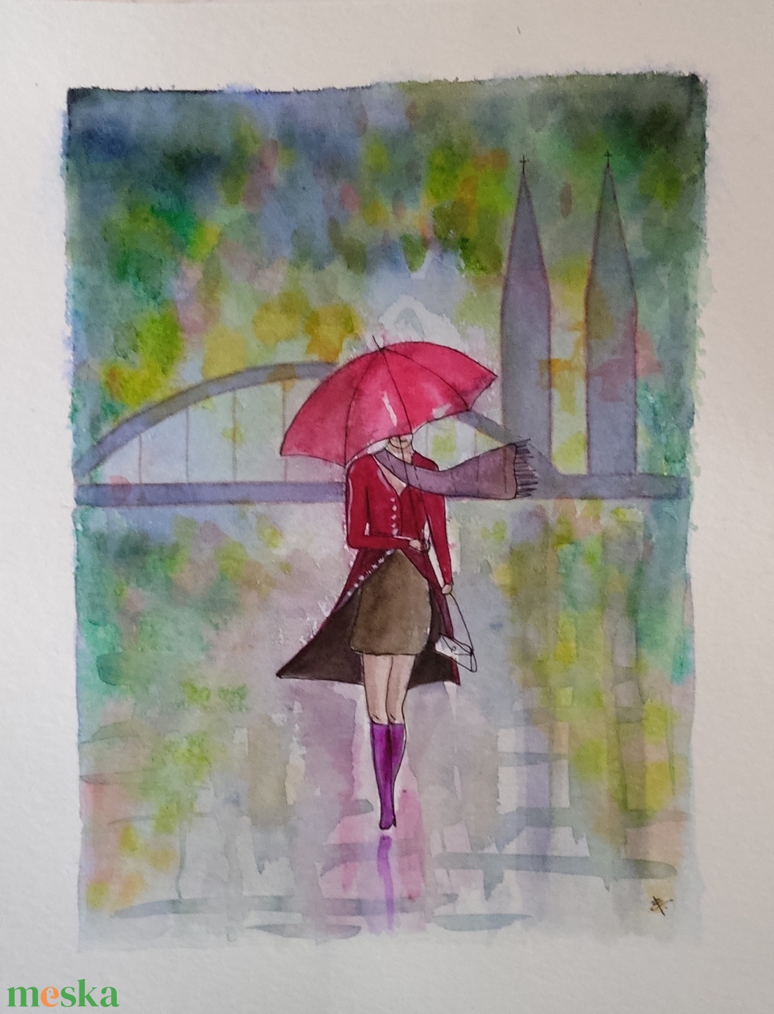 Akvarell - Szegedi zápor (2026.) - művészet - festmény - akvarell - Meska.hu