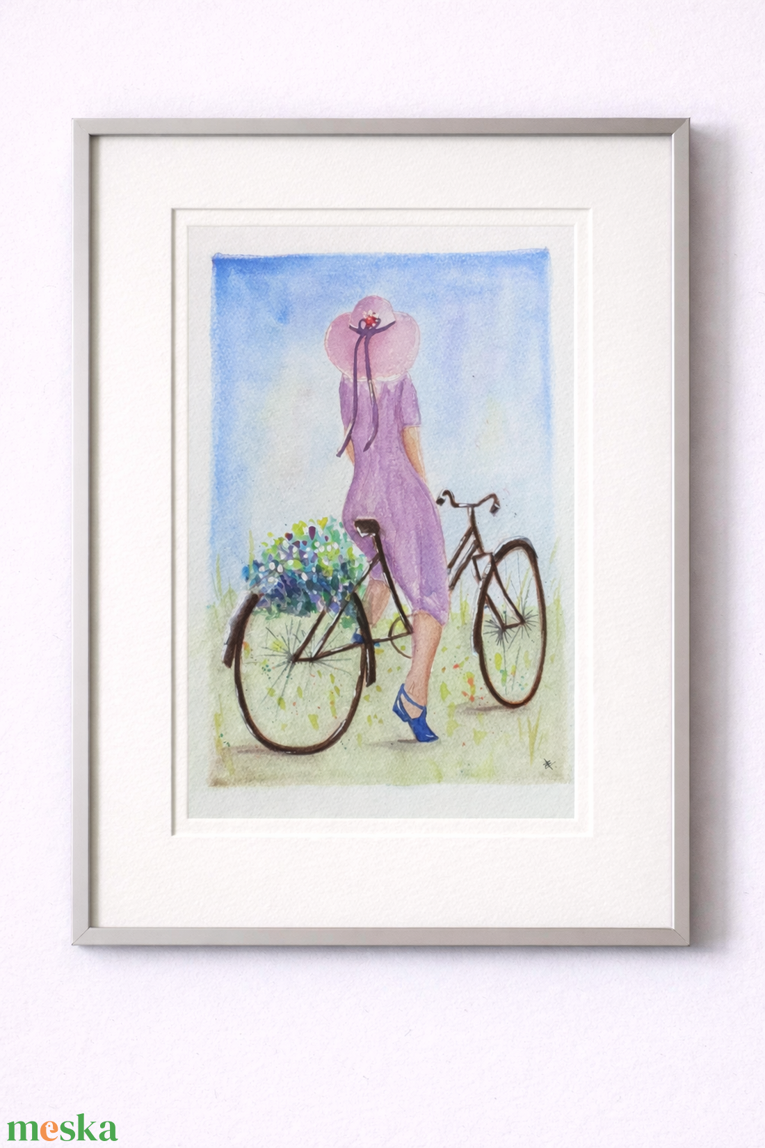 Akvarell - Bicajjal hazafelé (2026.) - művészet - festmény - akvarell - Meska.hu