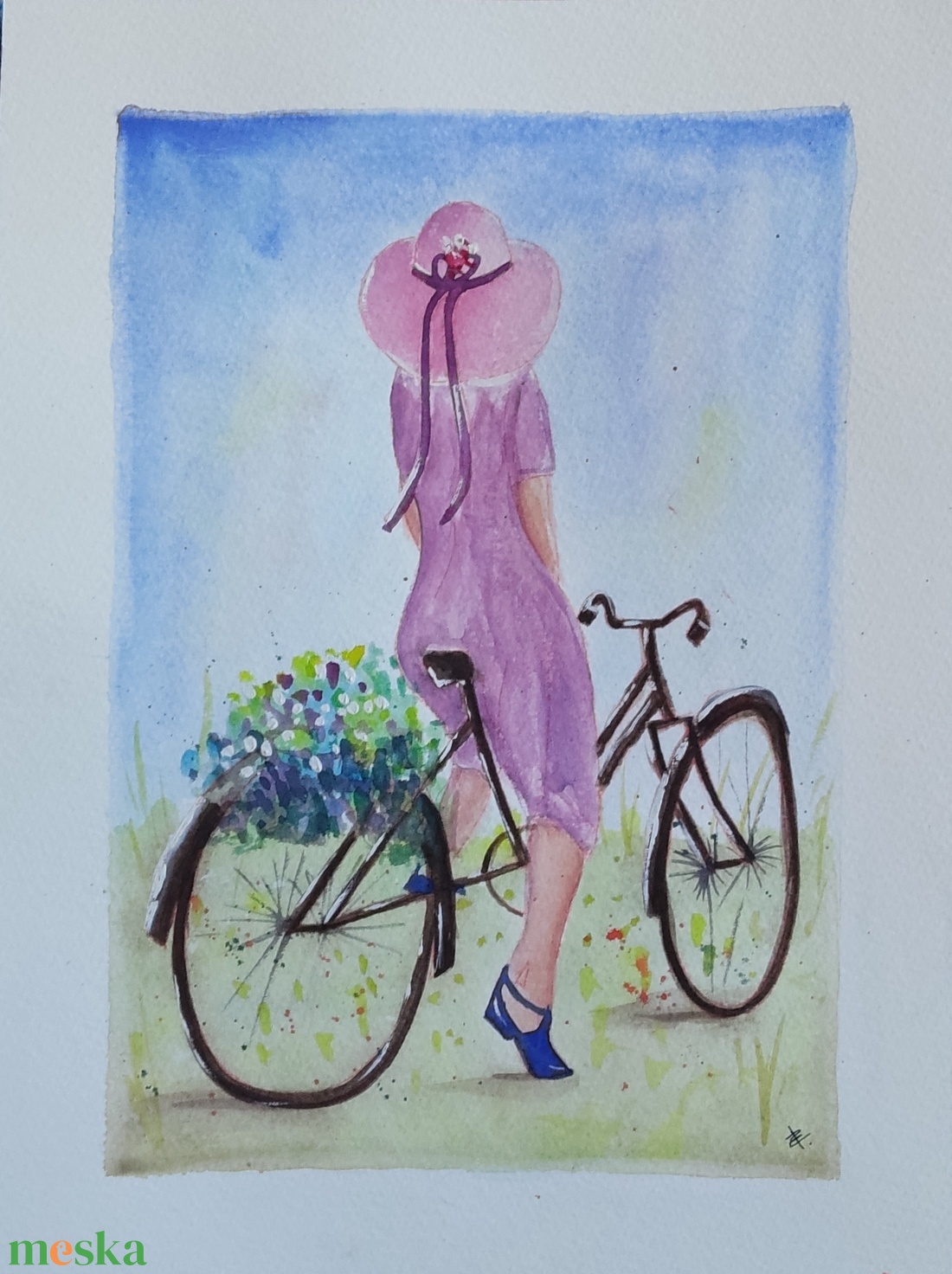 Akvarell - Bicajjal hazafelé (2026.) - művészet - festmény - akvarell - Meska.hu