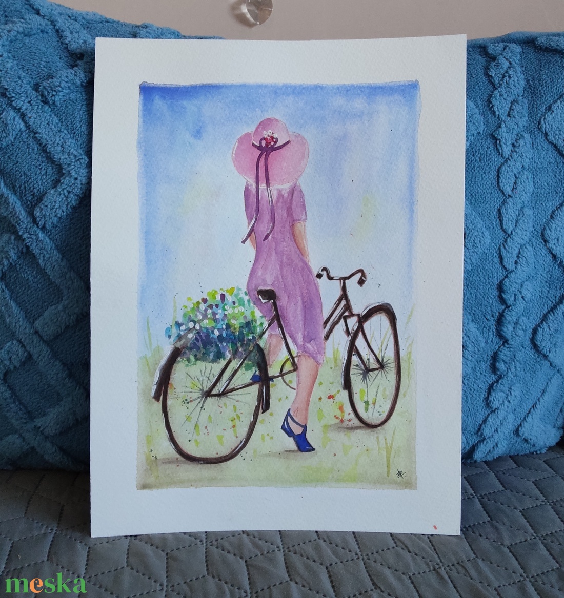 Akvarell - Bicajjal hazafelé (2026.) - művészet - festmény - akvarell - Meska.hu