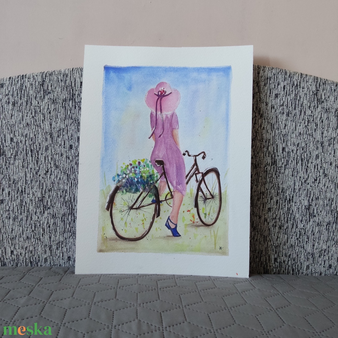 Akvarell - Bicajjal hazafelé (2026.) - művészet - festmény - akvarell - Meska.hu