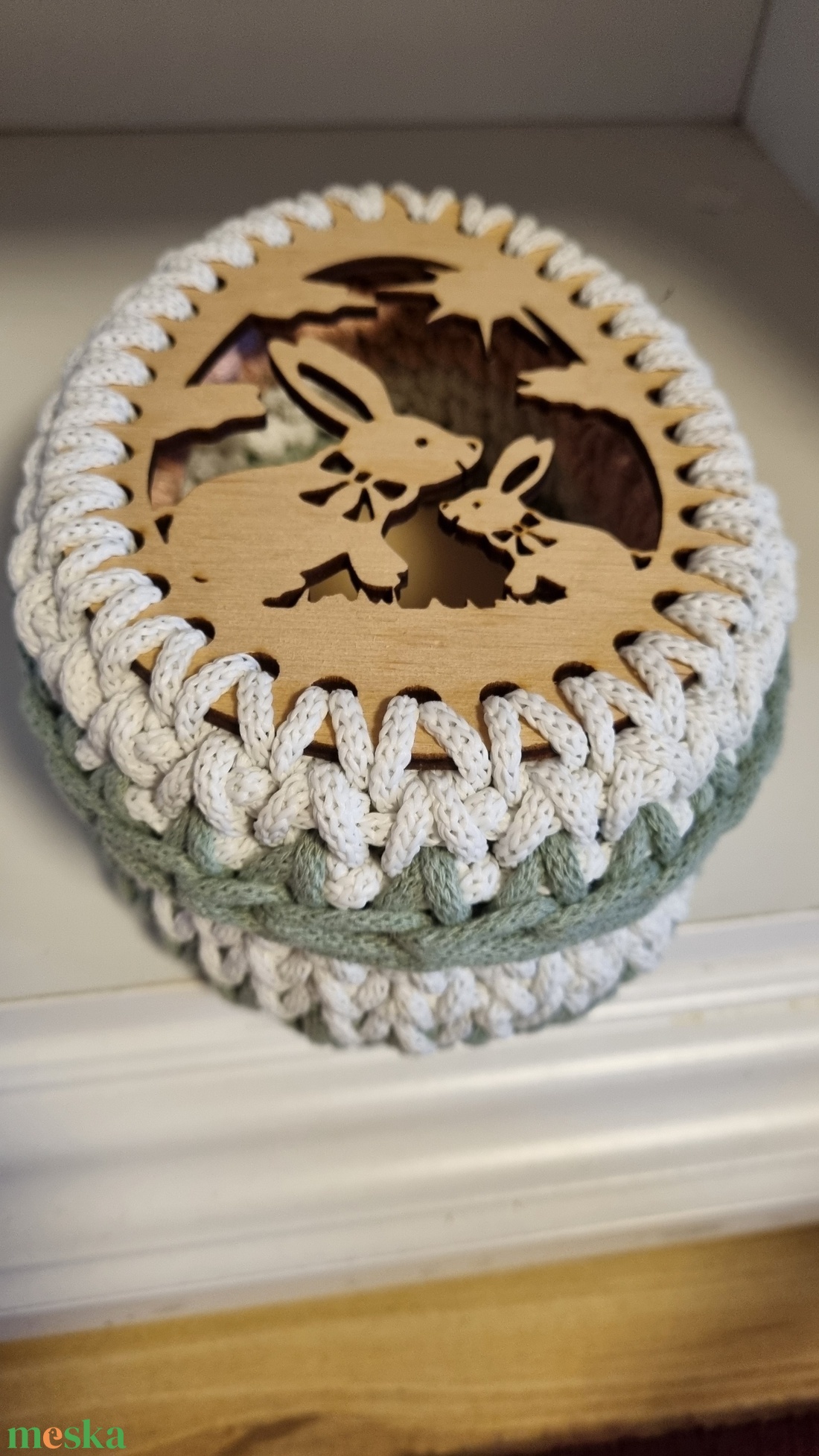 Horgolt húsvéti tároló  - ünnepi díszek, dekorációk - húsvéti díszek és dekorációk - húsvéti kosár - Meska.hu