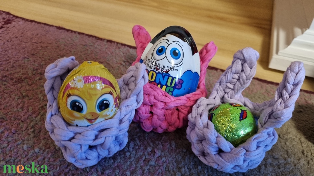 Horgolt húsvéti kosár 3db szett - ünnepi díszek, dekorációk - húsvéti díszek és dekorációk - húsvéti tojástartó - Meska.hu