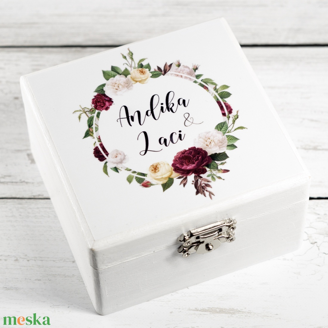 Gyűrűtartó doboz - Lila virágos - esküvő - kiegészítők - gyűrűtartó & gyűrűpárna - Meska.hu
