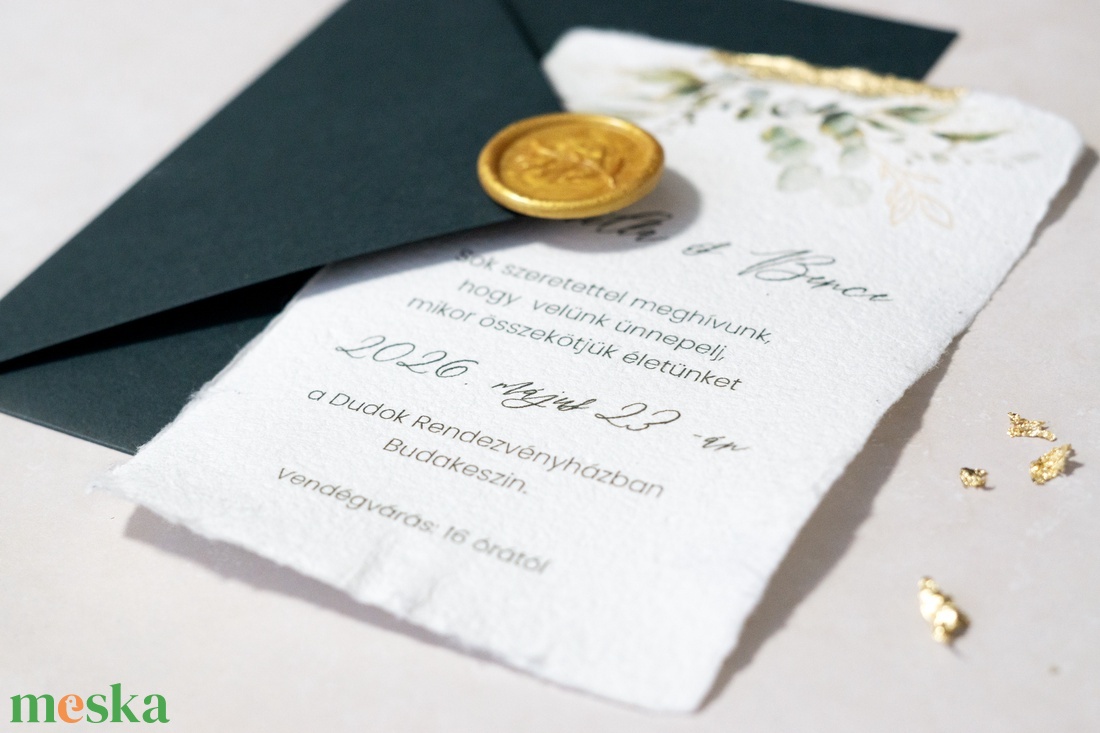 Golden Greenery � aranyozott esküvői meghívó - esküvő - meghívó & kártya - meghívó - Meska.hu