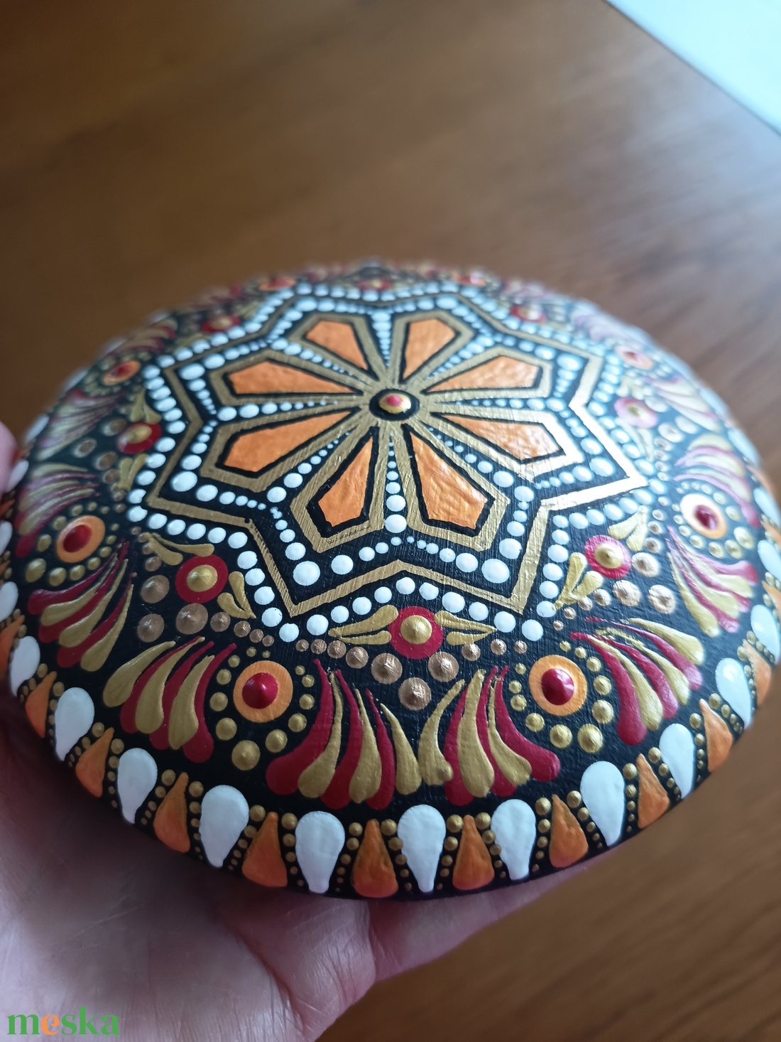 Narancs és arany mandalakő - művészet - szobor - kerámia - Meska.hu