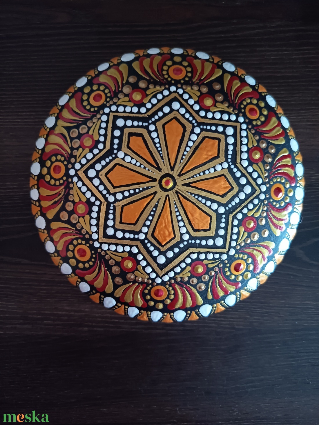 Narancs és arany mandalakő - művészet - szobor - kerámia - Meska.hu