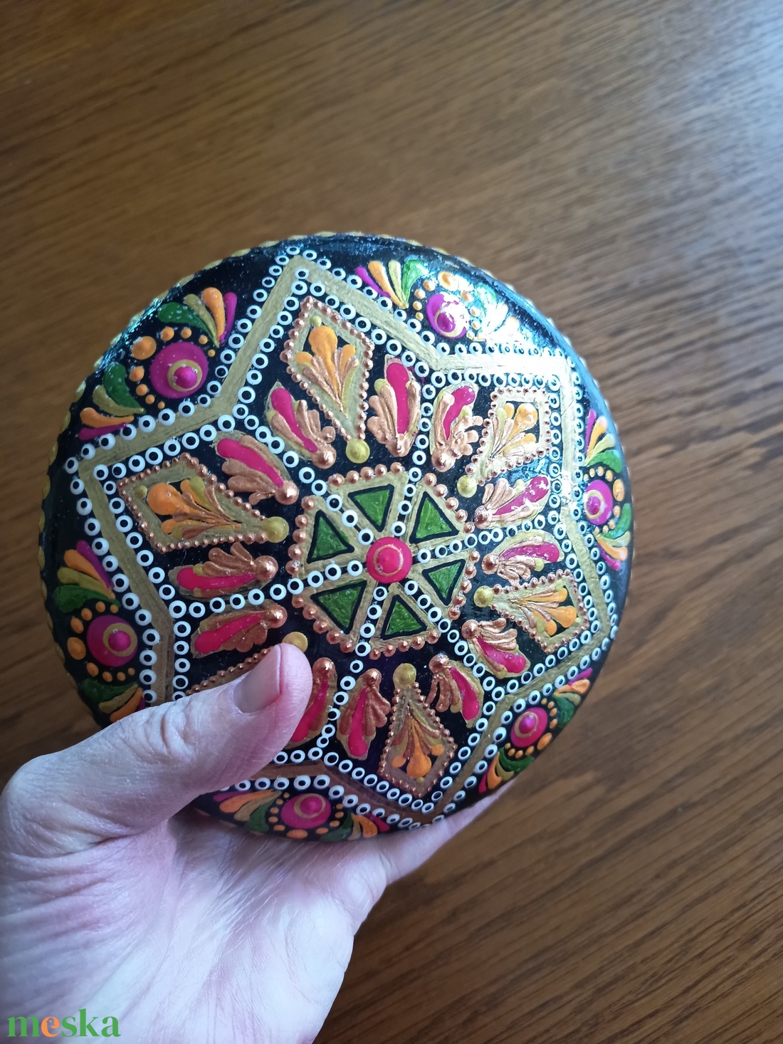 Virágos mandalakő - művészet - szobor - kerámia - Meska.hu