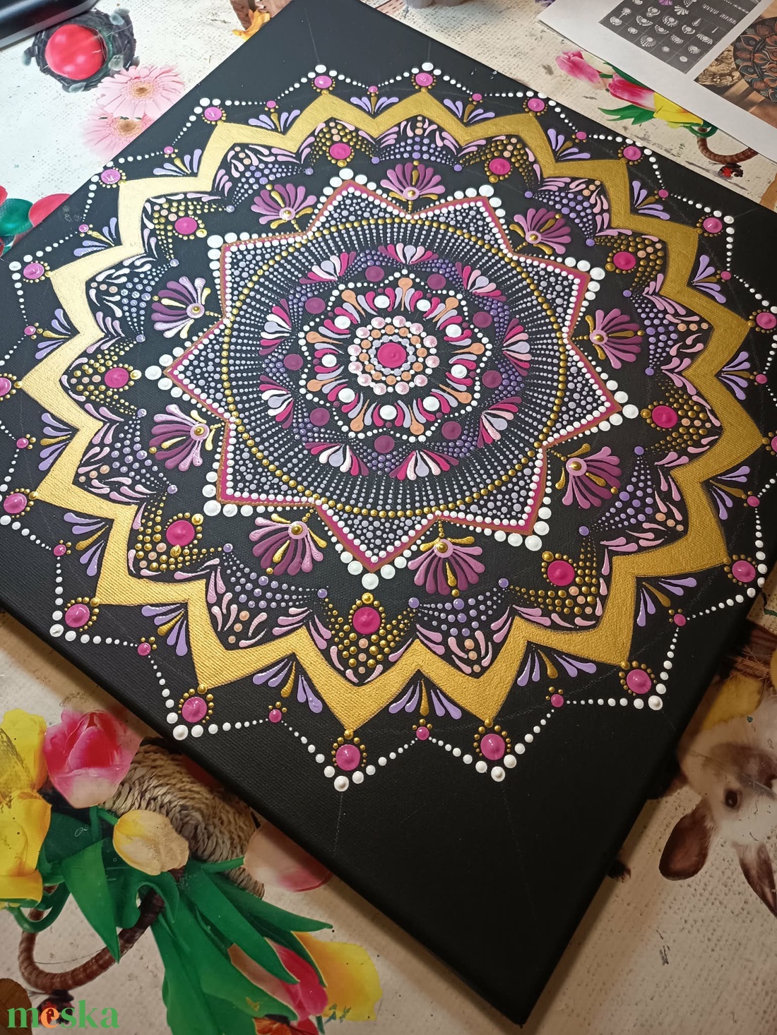 Rózsa-arany mandala - művészet - festmény - akril - Meska.hu