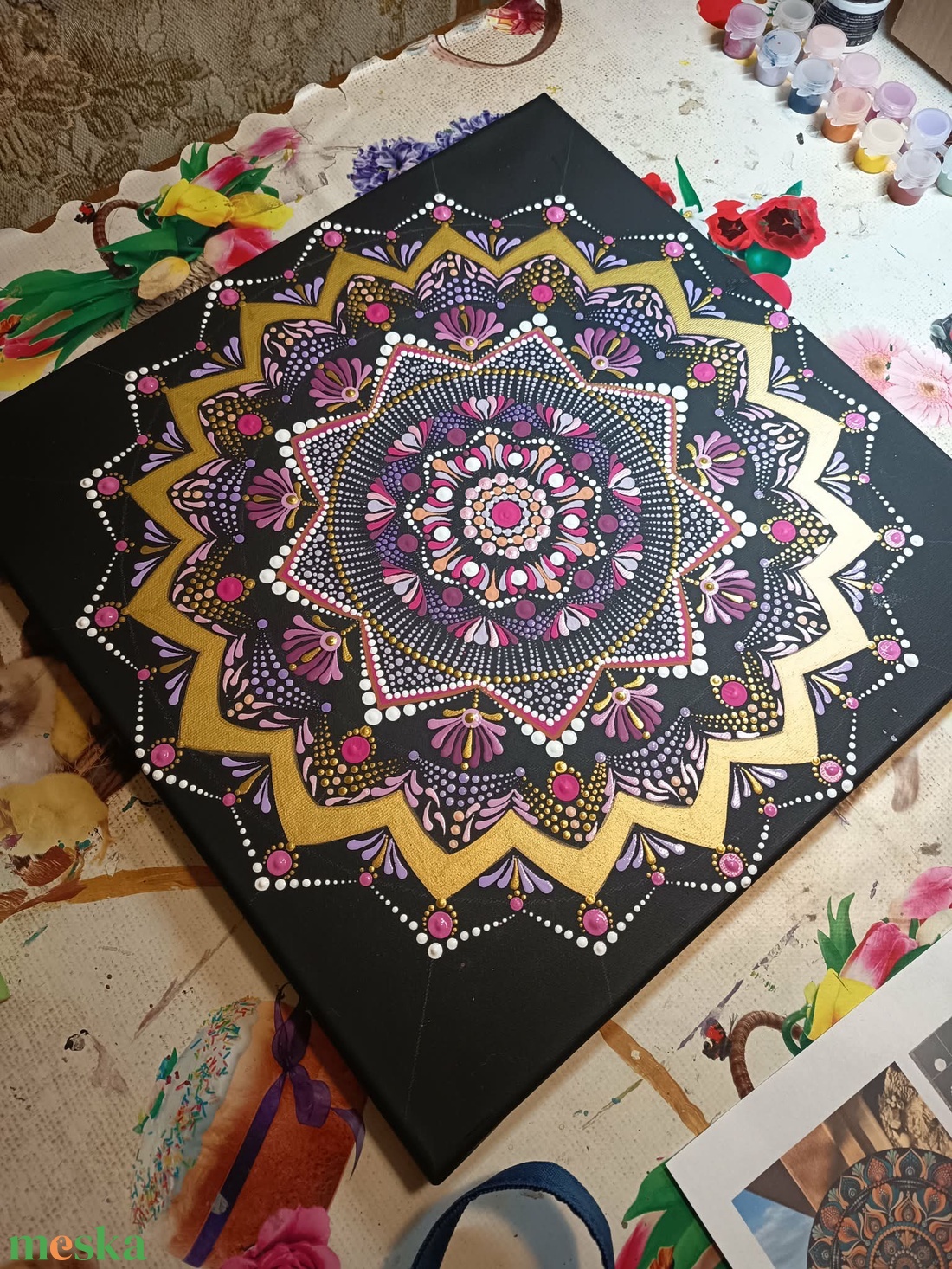 Rózsa-arany mandala - művészet - festmény - akril - Meska.hu