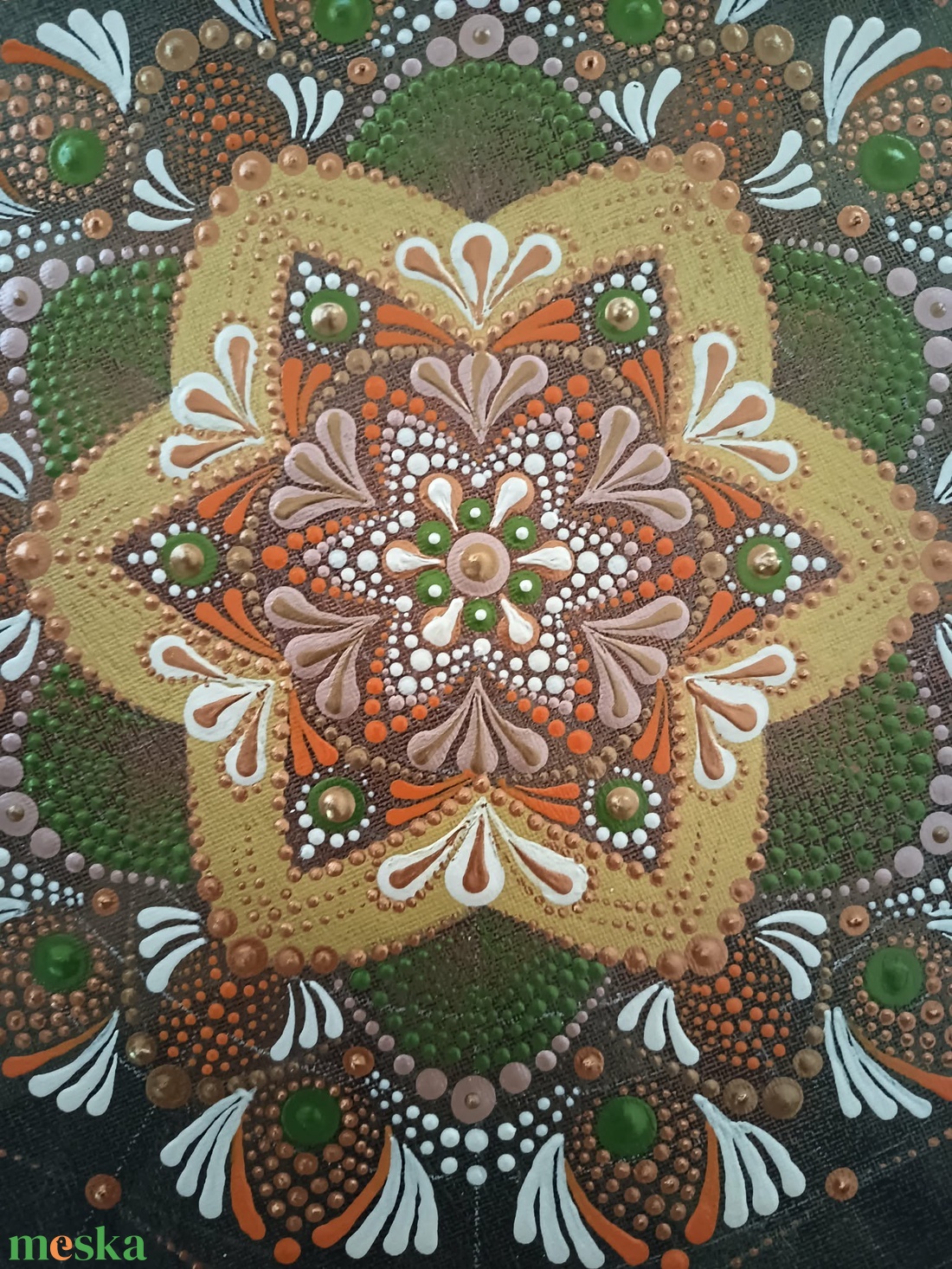 Zöld-arany mandala - művészet - festmény - akril - Meska.hu