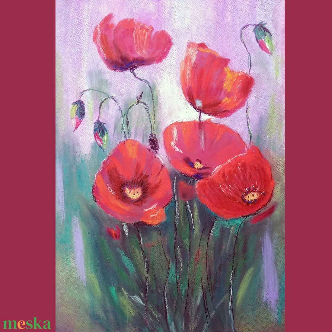 Pipacsok - művészet - festmény - pasztell - Meska.hu