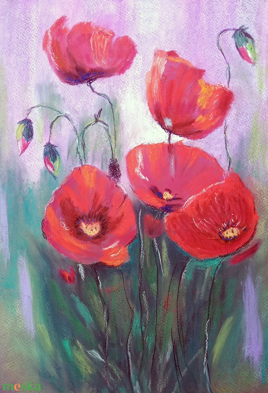 Pipacsok - művészet - festmény - pasztell - Meska.hu