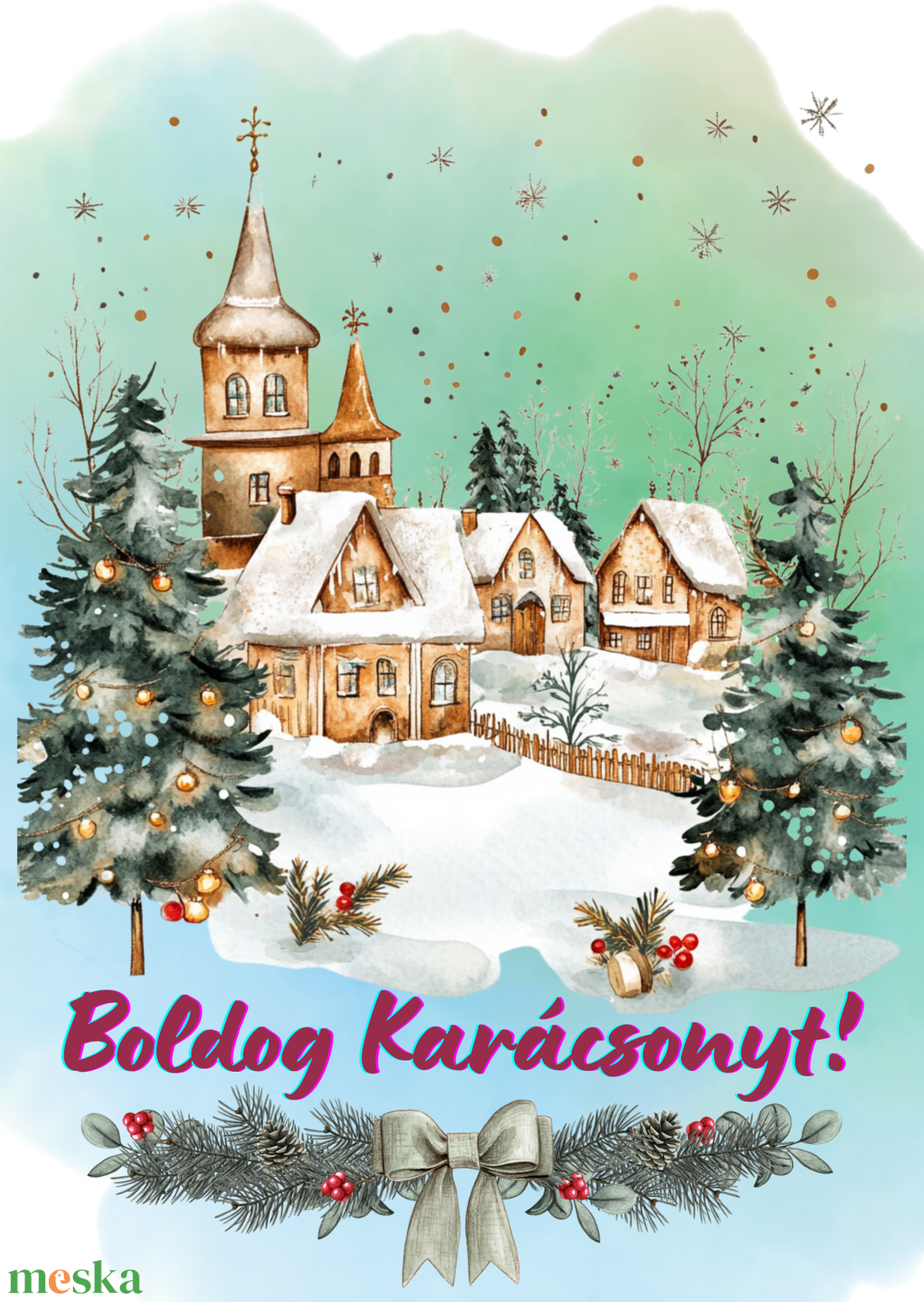 Karácsonyi képeslap kis faluval - karácsony - karácsonyi ajándékozás - karácsonyi képeslap, üdvözlőlap, ajándékkísérő - Meska.hu
