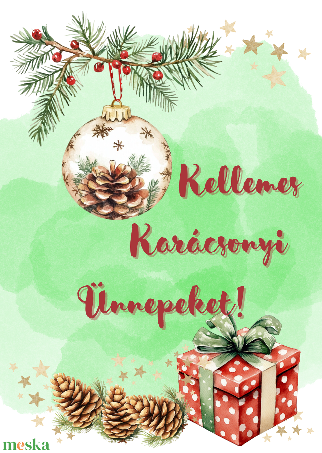 Karácsonyi képeslap pöttyös  - karácsony - karácsonyi ajándékozás - karácsonyi képeslap, üdvözlőlap, ajándékkísérő - Meska.hu