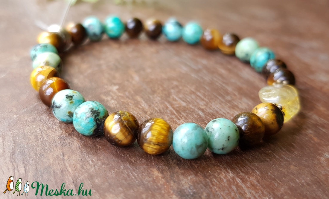 Arany rutilkvarc, afrikai türkiz, tigrisszem ásványkarkötő -  - Meska.hu