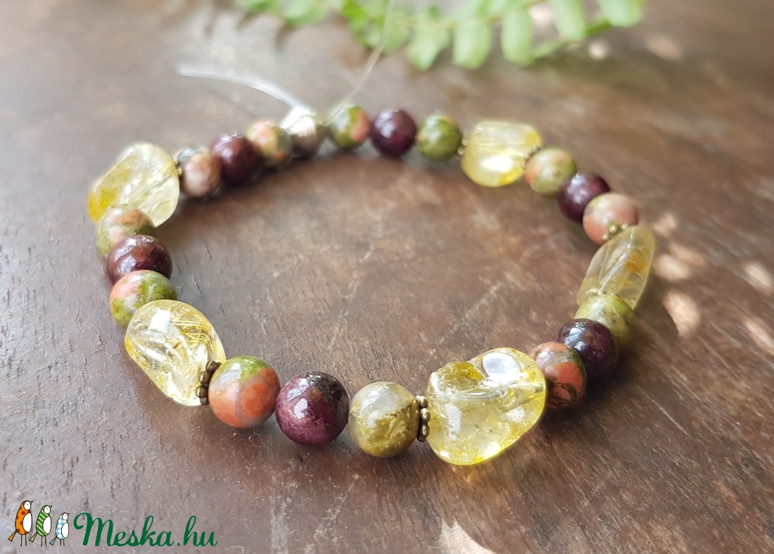 Arany rutilkvarc,  unakit, gránát ásványkarkötő -  - Meska.hu