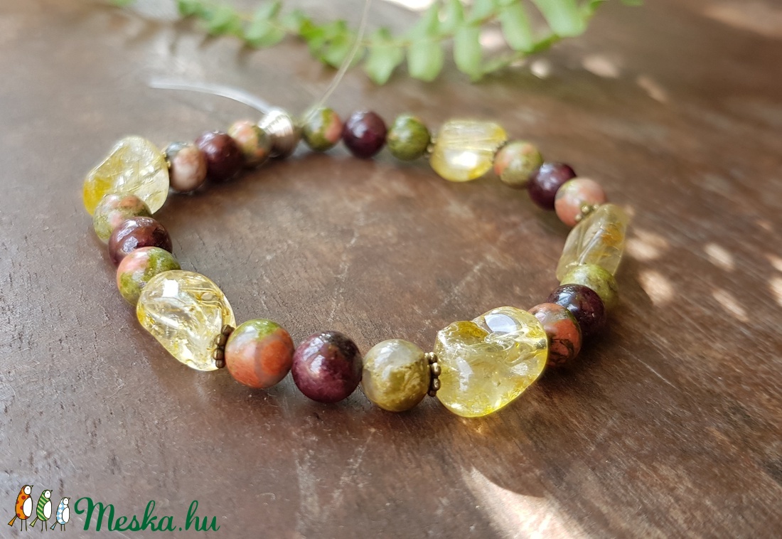 Arany rutilkvarc,  unakit, gránát ásványkarkötő -  - Meska.hu
