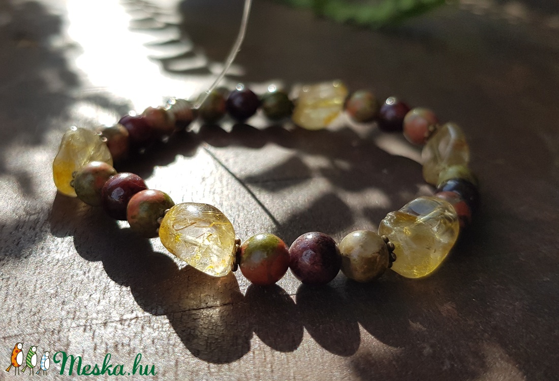 Arany rutilkvarc,  unakit, gránát ásványkarkötő -  - Meska.hu