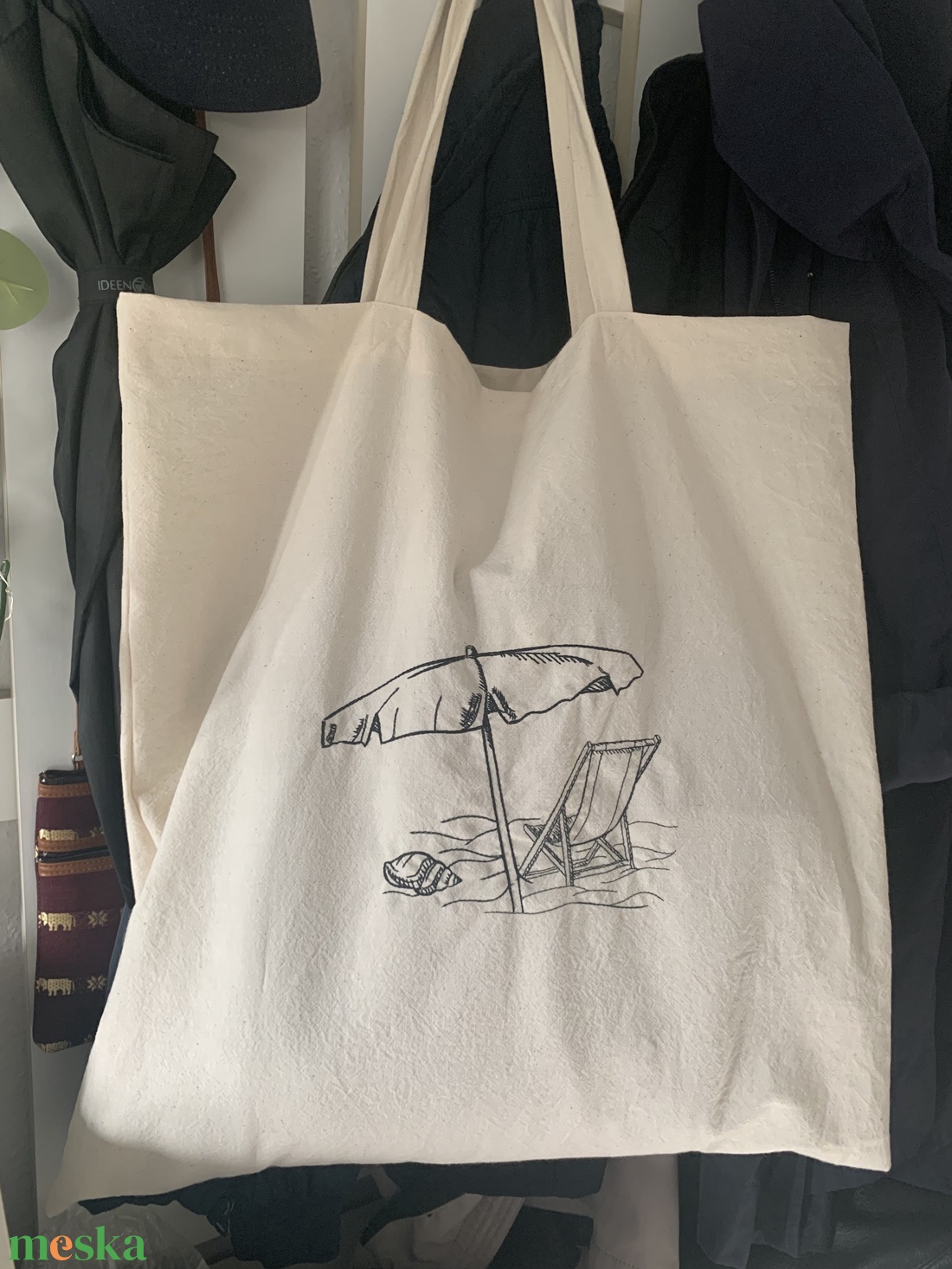 Vászon strandtáska hímzett mintával - táska & tok - bevásárlás & shopper táska - shopper, textiltáska, szatyor - Meska.hu