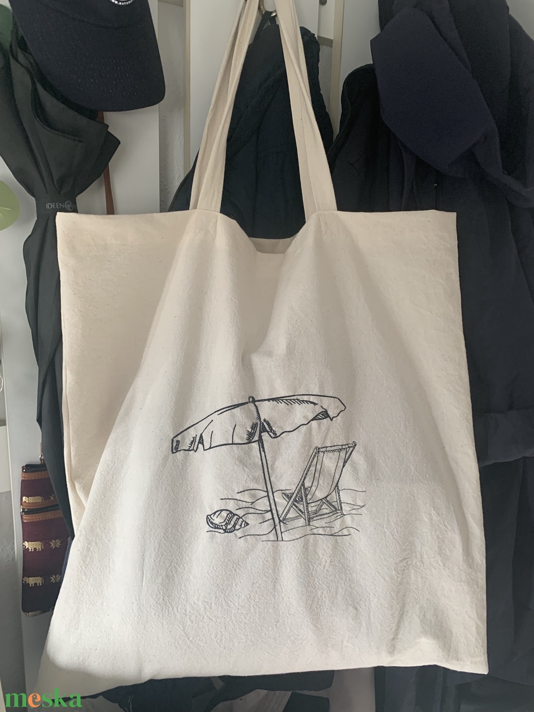 Vászon strandtáska hímzett mintával - táska & tok - bevásárlás & shopper táska - shopper, textiltáska, szatyor - Meska.hu