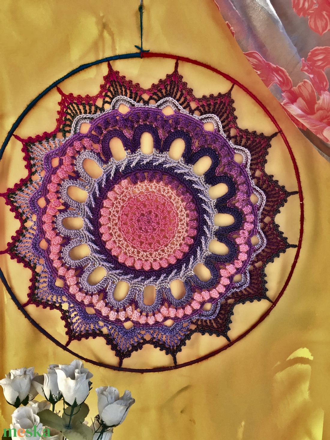 Magenta Mandala 3D-horgolás - otthon & életmód - dekoráció - fali és függő dekoráció - falra akasztható dekor - Meska.hu