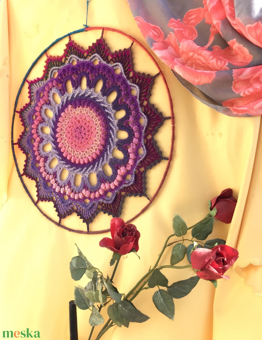 Magenta Mandala 3D-horgolás - otthon & életmód - dekoráció - fali és függő dekoráció - falra akasztható dekor - Meska.hu