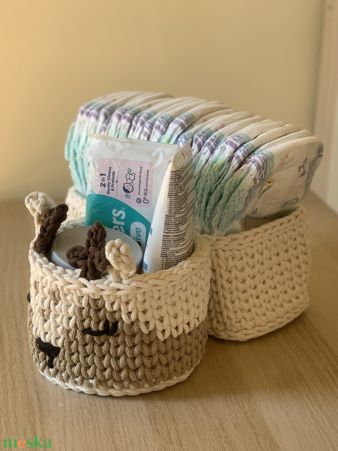 Szarvasos babaköszöntő kosár szett - otthon & életmód - tárolás & rendszerezés - tárolókosár - Meska.hu