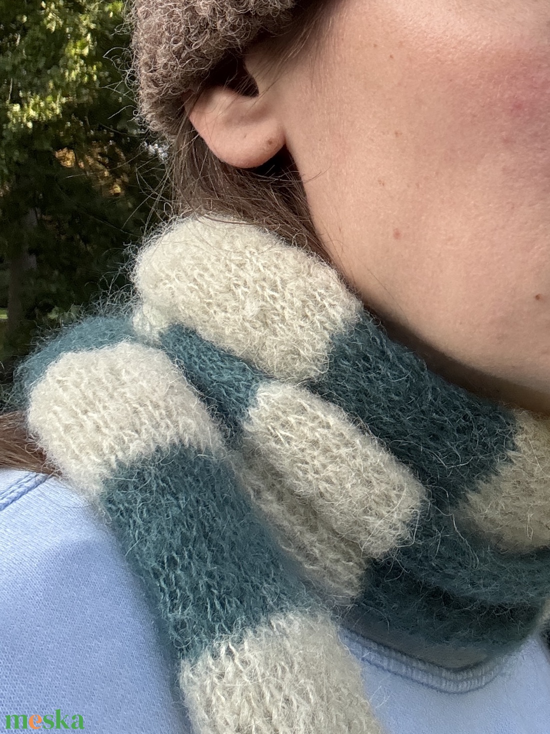 vékony csíkos kézzel kötött mohair sál - ruha & divat - sál, sapka, kendő - sál - Meska.hu