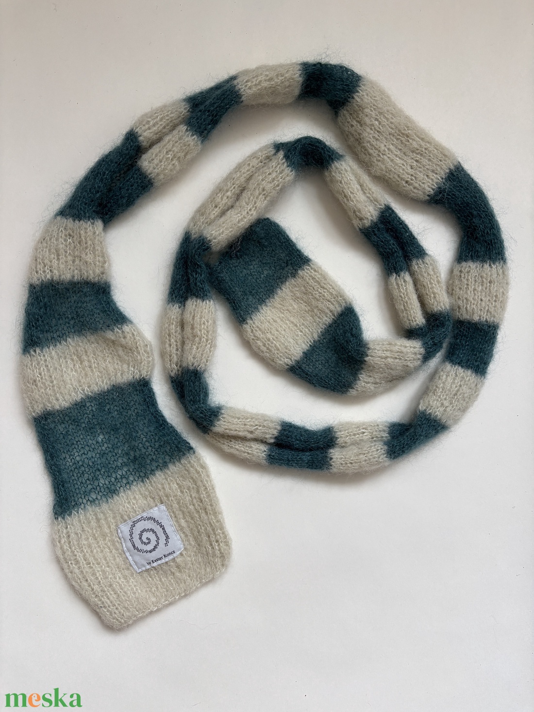 vékony csíkos kézzel kötött mohair sál - ruha & divat - sál, sapka, kendő - sál - Meska.hu