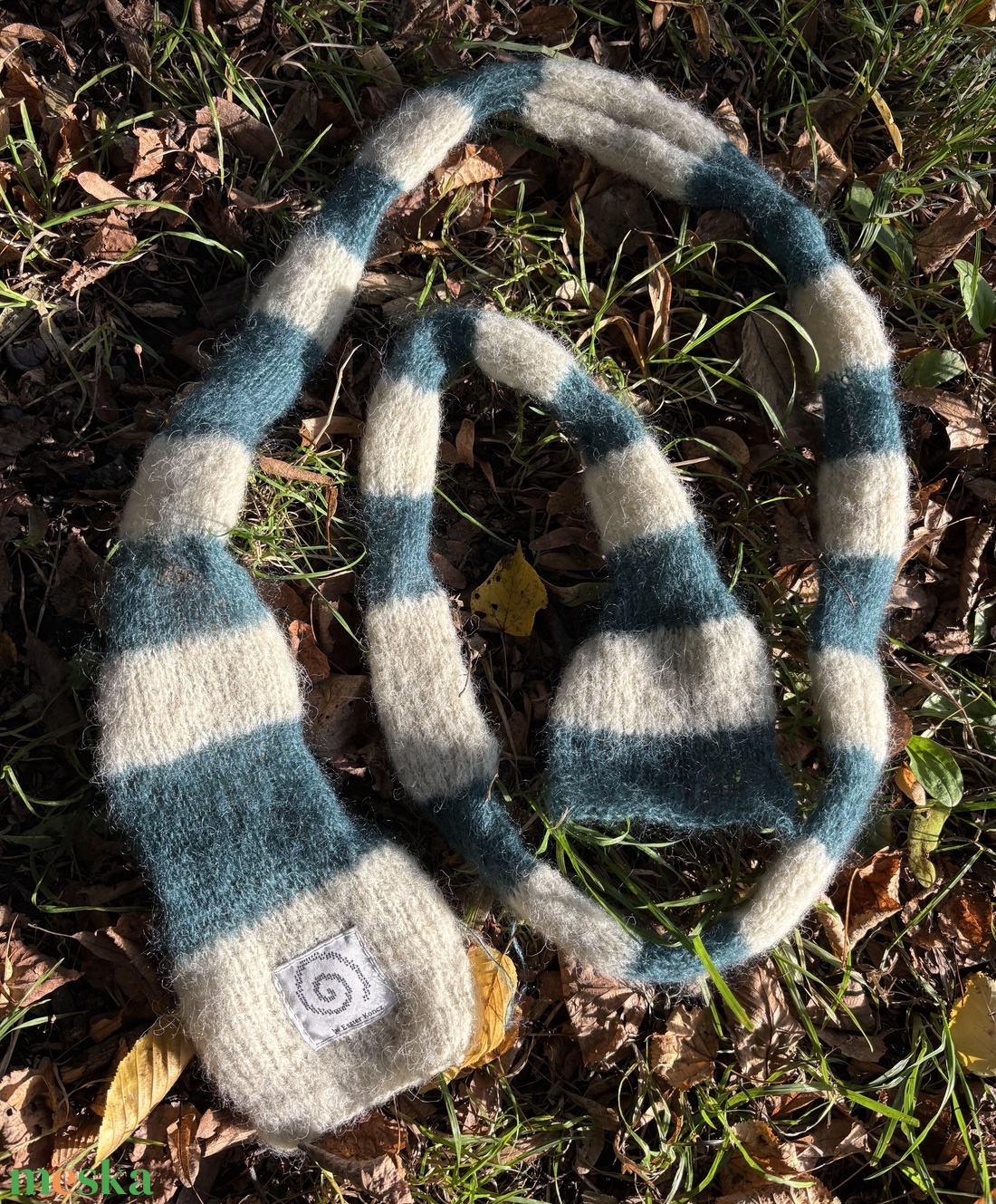 vékony csíkos kézzel kötött mohair sál - ruha & divat - sál, sapka, kendő - sál - Meska.hu