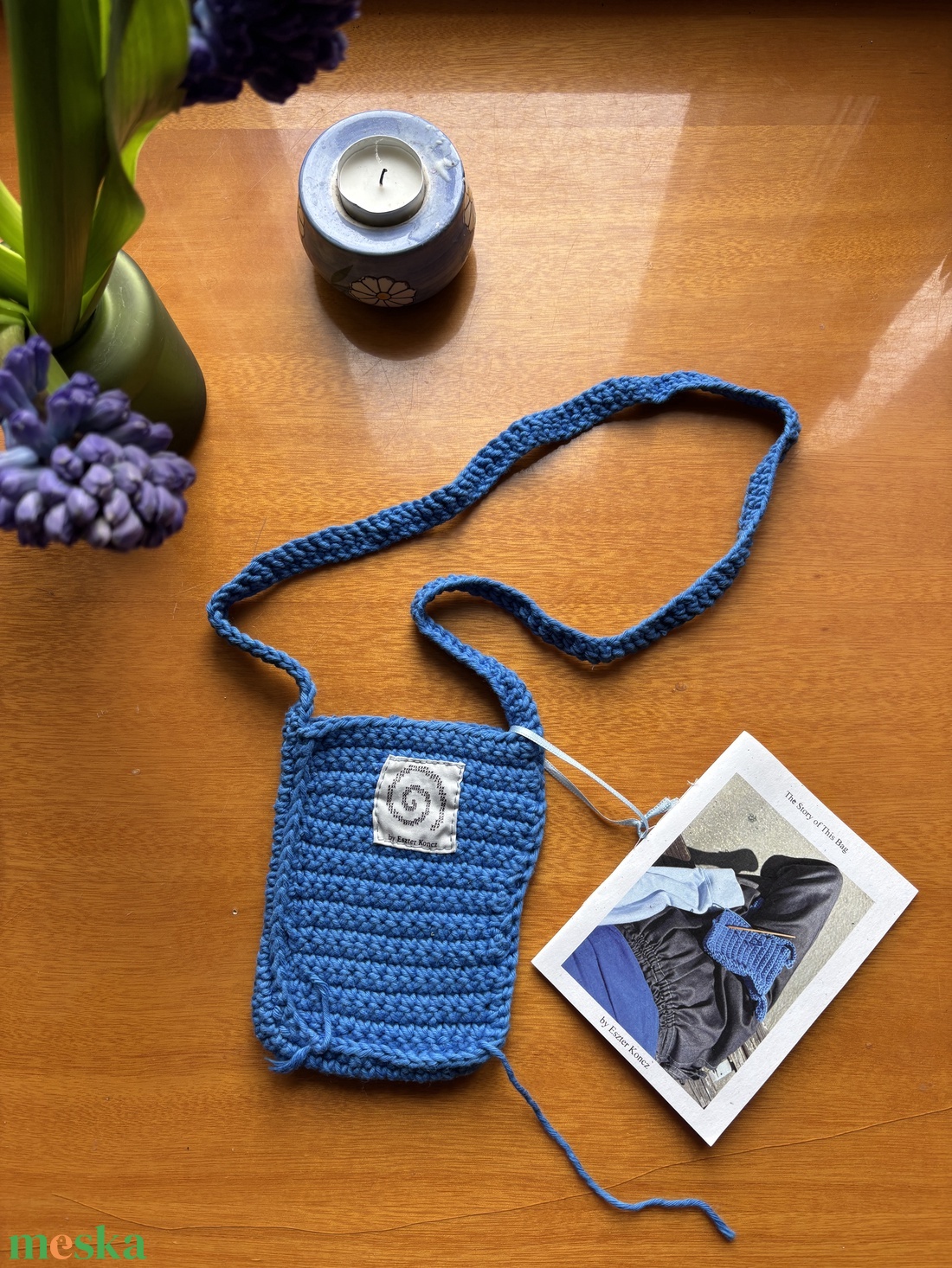 kék horgolt kis táska, telefontartó - táska & tok - pénztárca & más tok - telefontok - Meska.hu