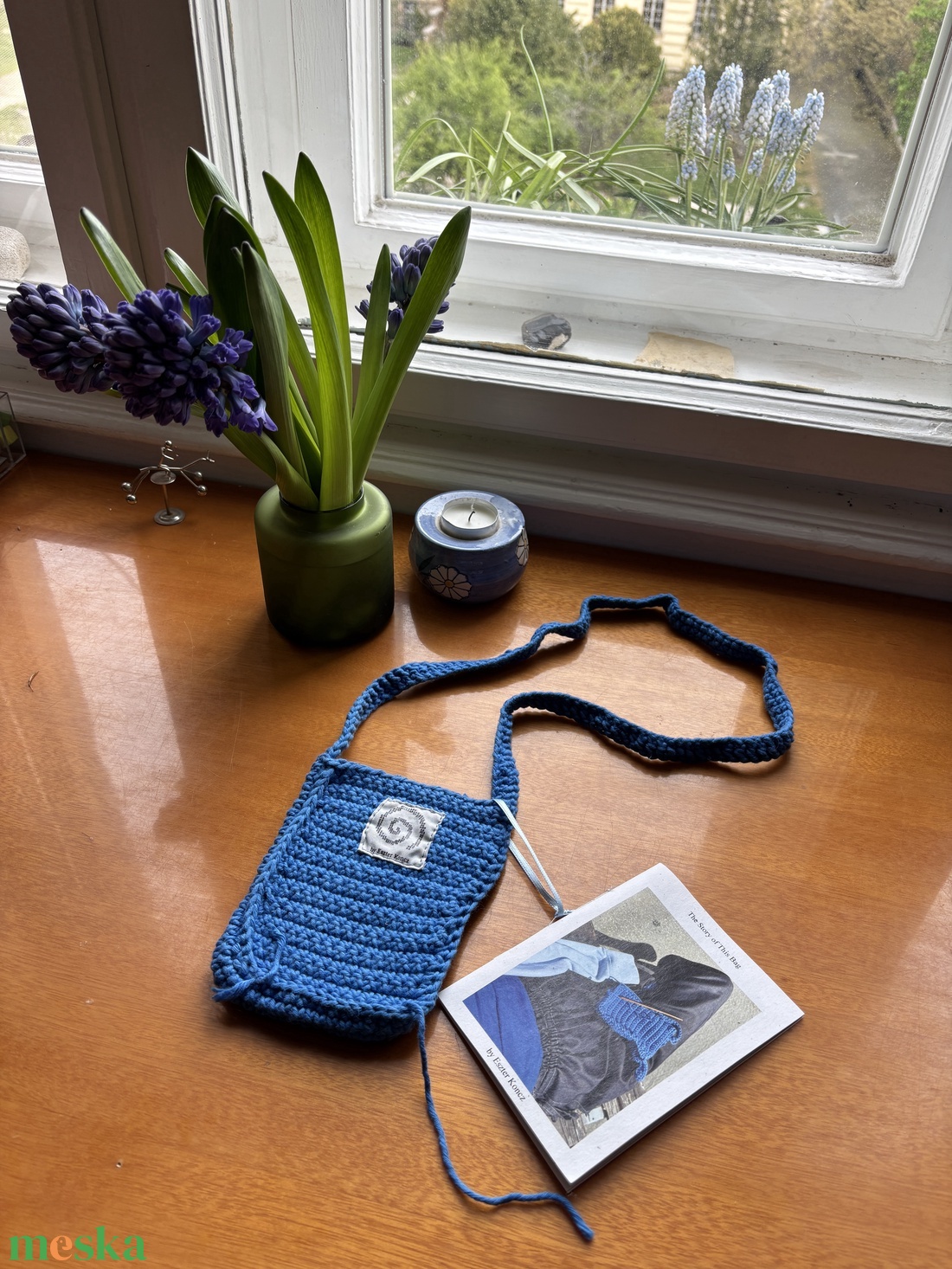 kék horgolt kis táska, telefontartó - táska & tok - pénztárca & más tok - telefontok - Meska.hu