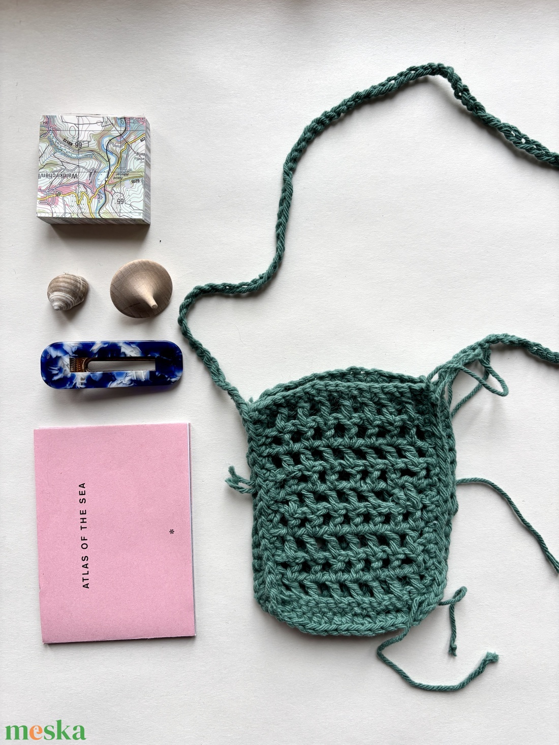 horgolt zöld kis táska, telefontartó - táska & tok - pénztárca & más tok - telefontok - Meska.hu