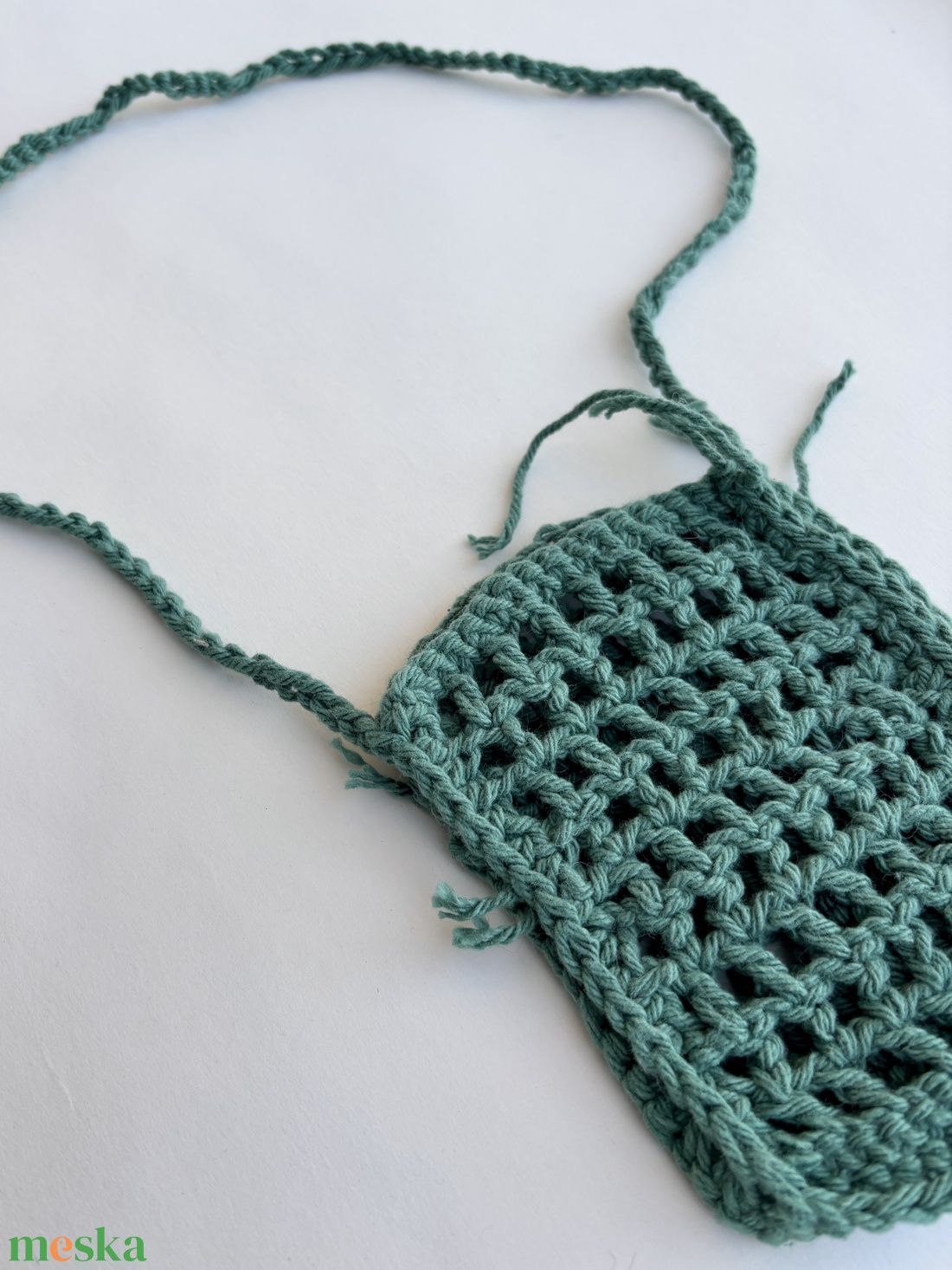 horgolt zöld kis táska, telefontartó - táska & tok - pénztárca & más tok - telefontok - Meska.hu