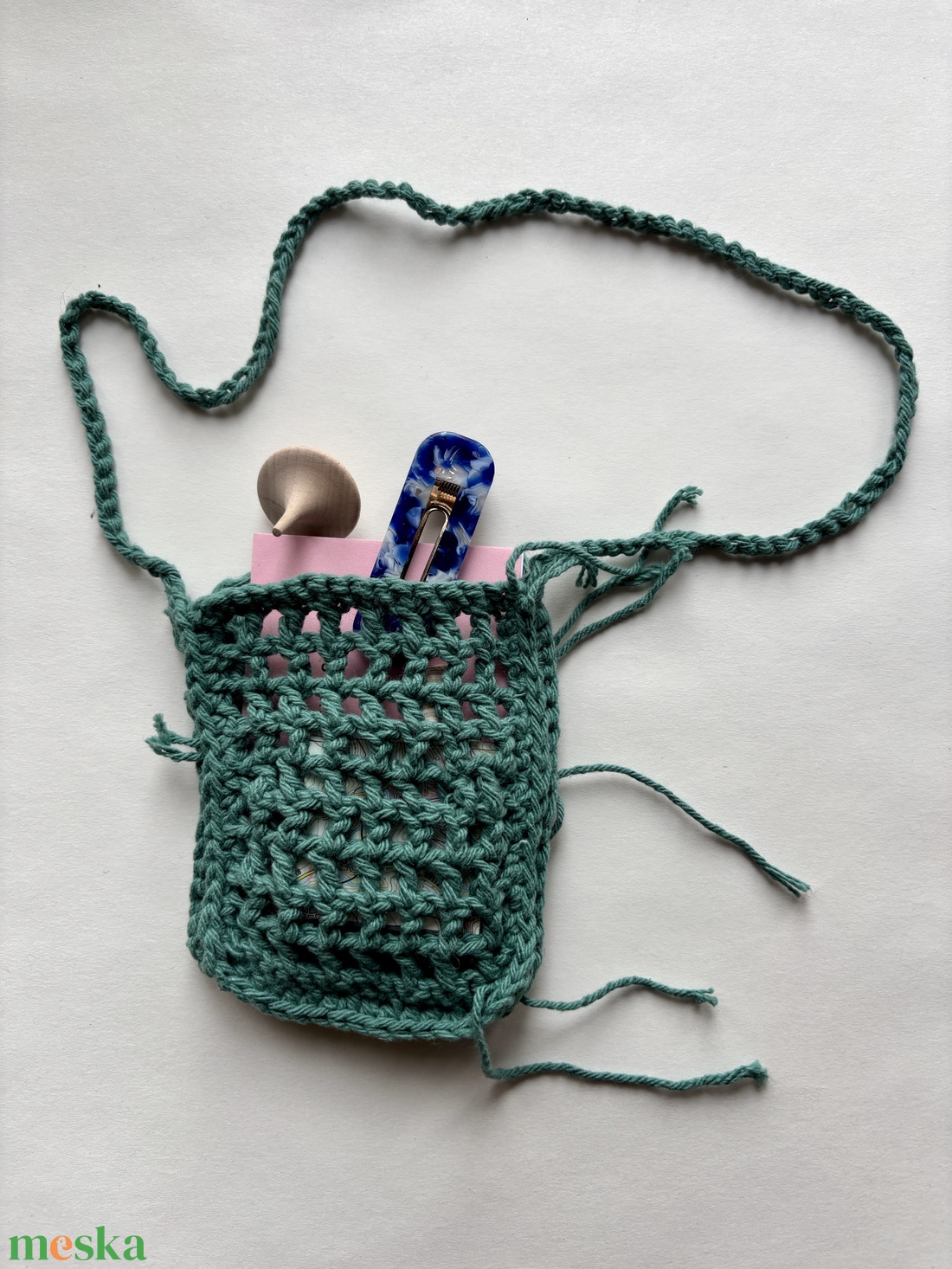 horgolt zöld kis táska, telefontartó - táska & tok - pénztárca & más tok - telefontok - Meska.hu